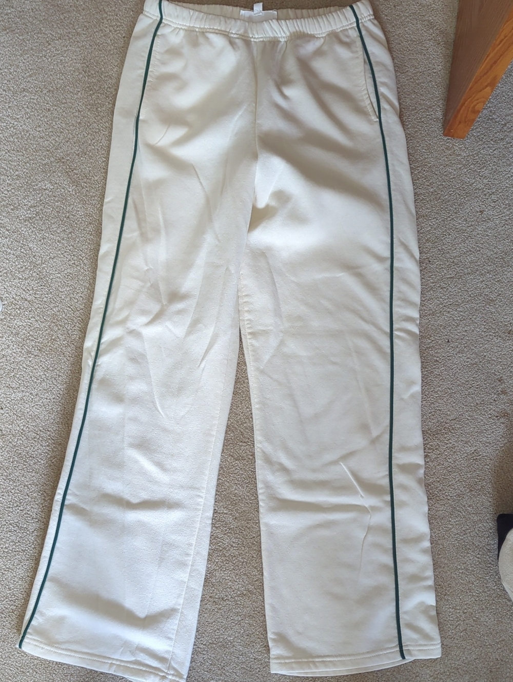 Pink Rose Cream Sweatpants with Green Side Piping